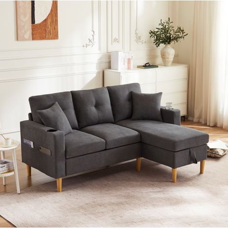 Sofá salón con chaise y almacenamiento gris oscuro XL OKMYHOME (1/5)