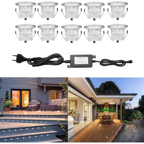 10 Spot LED Eclairage Extérieur Encastrable Sol Terrasse Bois,45mm Spots Encastré Extérieur Fait en IP67 DC12V 1W Avec Alimentation EU Pour Jardin Escalier Patio RGB (1/5)