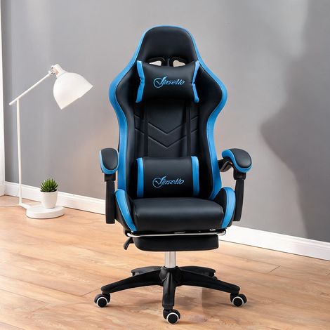 Chaise de bureau coloris noir bleu 65 x 65 x 129 cm (1/5)