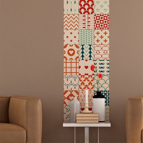 Sticker Mural Carrelage adhésif Cuisine Salle de Bain - 24 STICKERS CARREAUX DE CIMENT SCANDINAVE FJORD - 24stickers10x10cm (1/5)