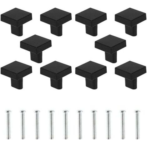 10 Boutons de Porte Noir Boutons d'armoire Carrée en Laiton Massif Poignées de Meuble Cuisine Vintage avec Vis pour Armoire Placards Tiroirs (Noir) (1/4)