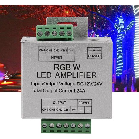 Contrôleur de bande LED avec amplificateur de signal RGBW 24 A, boîtier en aluminium, 4 canaux de sortie, 12-24 V CC (1/5)