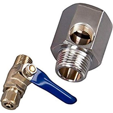 Prise d'eau entree 3/8 + cle filetee 1/4 pour equipement d'osmose inverse. Prise "T" pour alimenter l'equipement d'osmose inverse pour se connecter au flexo et a la prise d'eau en 3/8 avec sortie 1/4. (1/4)