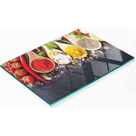 Elegante y resistente pizarra de vidrio con mezcla de especias impresa, 80x52 cm. (1/5)