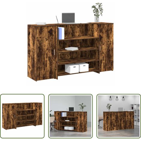 vidaXL Bureau d'entreprise - Bureau de réception chêne fumé 180x50x103,5cm bois d'ingénierie (1/5)