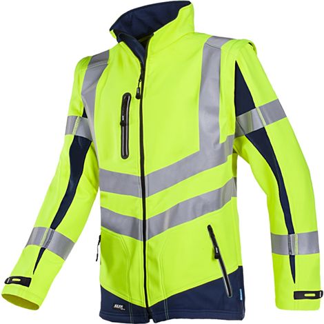 Sioen SIOEN Warnschutz Softshelljacke Malden mit abnehmbaren Ärmeln Gr. XL leuchtgelb/marine