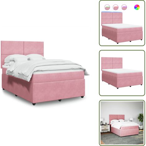 vidaXL Sommier à lattes de lit avec matelas Rose 160x200 cm Velours (1/5)