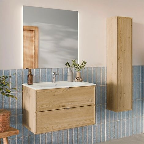 Ensemble meuble simple vasque encastrée 80cm et colonne Elias Bois (1/5)