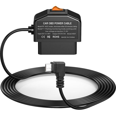 Kit de Câblage OBD pour Dash Cam,kit de Câblage Micro USB avec Câble d'alimentation OBD pour Dashcam 12-24V à 5V/3A avec Protection Basse Tension Surveillance de Stationnement 24h/24Mode Acc (1/5)