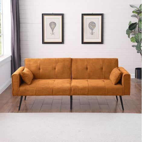 Schlafsofa Orange Stoff in Cordoptik mit Metallfüßen und klappbarer Liegefunktion (1/5)