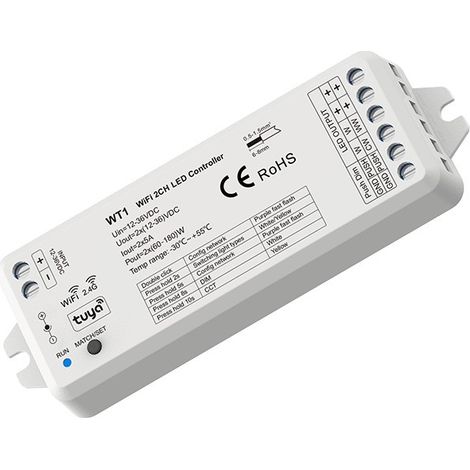 WT1 2-Channel Constant Voltage Controller 12-36V DC 5A with WiFi and RF