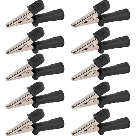 Lot de 10 pinces crocodiles isolées en cuivre pur de 5 mm avec prise jack de 4 mm pour tests expérimentaux (noir). (1/5)