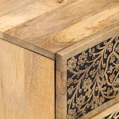 Conjunto de 2 mesitas de noche con dos cajones patrón tallado a mano 40 x 33 x 46 cm madera de mango madera contrachapada y hierro DEC034786