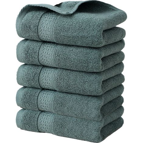 Lot de 5 serviettes de toilette douces et absorbantes en pur coton, vertes / 30 x 50 cm (1/3)