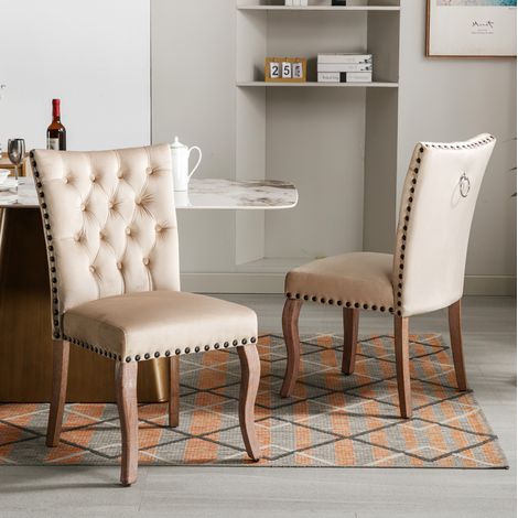 chaise salle a manger velours bois camel cuivre moderne OKMYHOME (1/5)