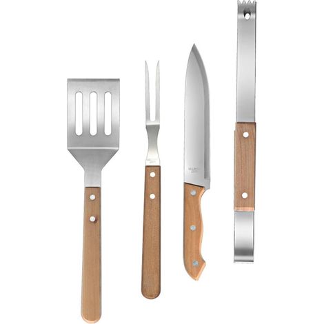 1ensemble Set Ustensiles Barbecue Portable Acier Inoxydable et Bois Ergonomiques pour Grillades Extérieures Accessoires Pratiques Camping Pique- - (1/5)