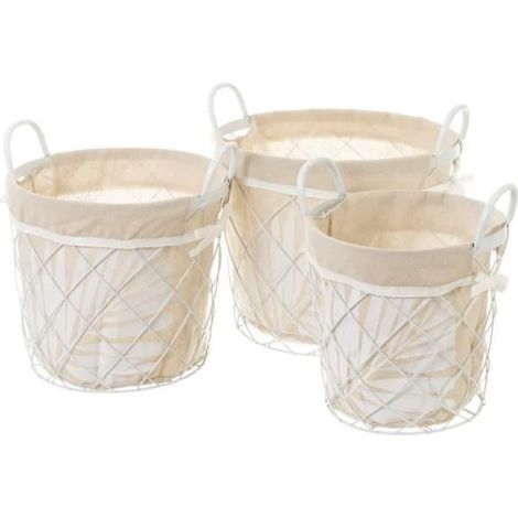 Panier de rangement - JUANIO - JUANIO - Lot de 3 (grand, moyen, petit) - Beige - Poignée métal et tissu (1/3)