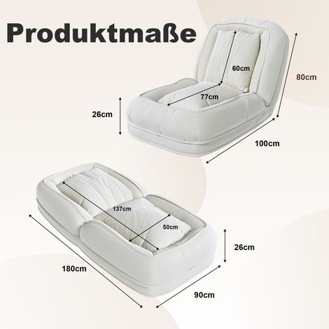 Canapé convertible compact en crème, dossier réglable 5 positions (90°-180°), fauteuil gain de place avec 2 coussins, idéal salon, chambre, espace lecture, pour adultes et animaux. (1/5)