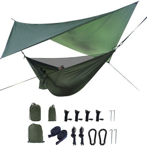 Bâche de hamac d'extérieur avec moustiquaire, lit suspendu en tissu Parachute haute résistance, balançoire de couchage, vert armée (1/5)