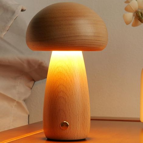 Lampe de bureau LED en forme de champignon, lampe de chevet vintage en bois à intensité variable avec interrupteur tactile, lampe de chevet pour chambre à coucher, A-A (1/5)