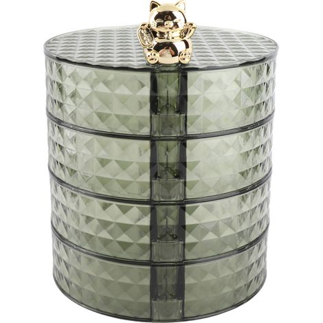 Boîte à bijoux de bureau anti-poussière à 4 niveaux avec plateau rotatif, idéale pour la maison, une chambre d'étudiant ou une coiffeuse. (1/5)