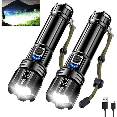 LED Rechargeable Flashlight 500,000 Lumens, LED Flashlight Extremely Bright XHP70.2 with 5 Modes & Zoomable & IPX7 Waterproof, Tactical Flashlights for Camping, Hiking, Emergencies (2 Pack) MUMU (1/4)