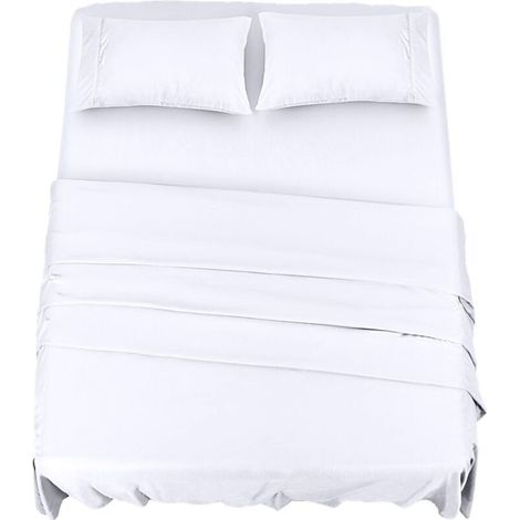 Polyester Microfibre Parure de lit (4 pièces, Blanc) - 1 Drap Housse 150x200cm, 1 Drap Plat 266x259cm et 2 Taies d'oreiller 50x75cm (1/5)