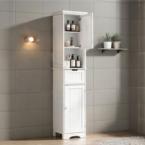 Meuble de salle de bain colonne blanc avec rangement et LED (1/5)