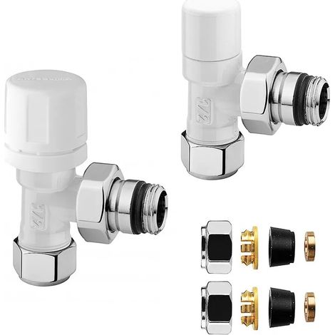 Coppia valvola termostatica e detentore bianco con raccordo rame 12 mm (1/4)