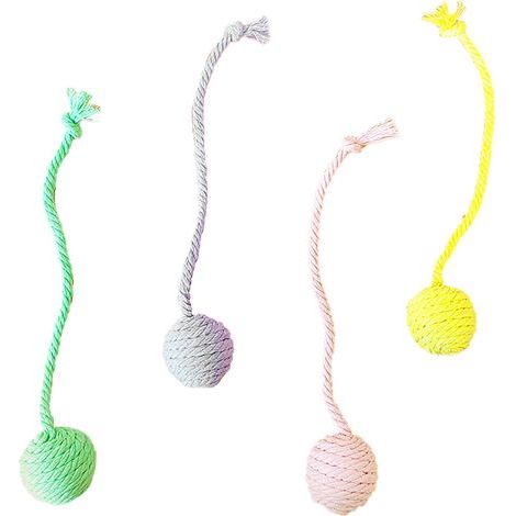 Lot de 4 jouets interactifs pour chat avec pierre sonore intégrée, doux et confortable, lutte contre l'ennui, corde en coton tressée, jouet pour chat, boule de coton (1/5)