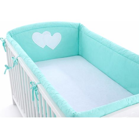 Paracolpi universale XXL per lettino, per sbarre - Cuoricini color menta (1/2)