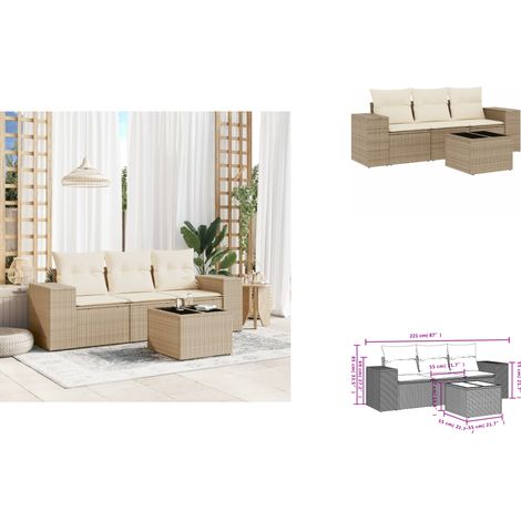Salon de jardin avec coussins 4 pcs beige résine tressée - Ensemble Salon De Jardin - Meuble De Jardin - Salon D'extérieur - Résine Tressée - Rotin Synthétique (1/3)