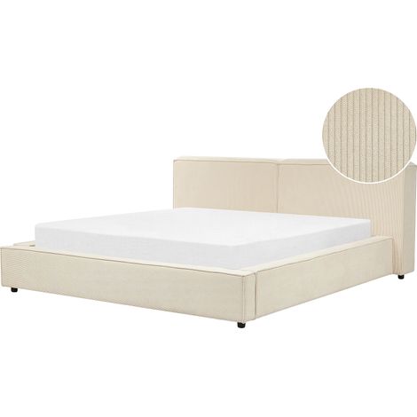 Cama clásica tapizada de pana somier de láminas beige 180 x 200 Linards