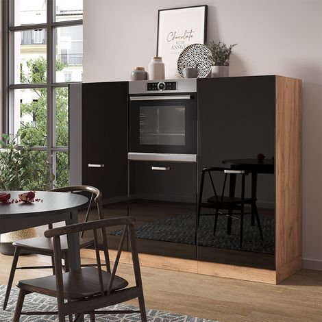 Einbauküche R-Line, Schwarz Hochglanz/Goldkraft Eiche, 180 cm ohne Arbeitsplatte, Vicco (1/5)