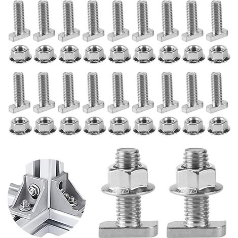Lot de 20 vis à tête marteau, M8 x 30 - En acier inoxydable A2-70 photovoltaïque - Avec écrou à bride - Pour modules PV,profilé en aluminium photovoltaïque,serre,rail de montage solaire (1/5)