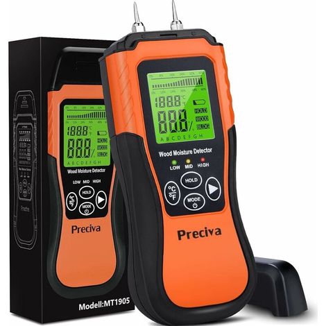 Hygromètre Bois - Détecteur Humidité Numérique pour Bois et Matériaux de Construction - Écran LCD Rétroéclairé - Mesure Profondeur avec Picots Métalliques - 1 Pièce (1/5)