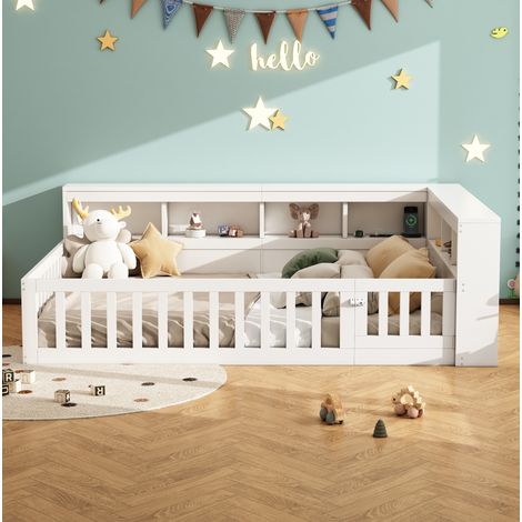 Daybed 140x190 cm con sponda estensibile, vano contenitore laterale, prese e USB, truciolare e MDF bianco (1/5)