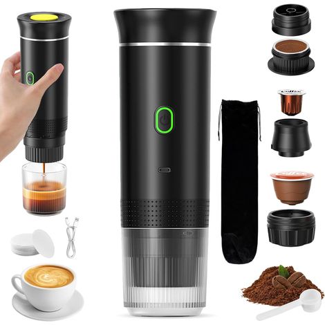 1 Machine à Café Portable,Chauffage Rapide 4-6 Min,Capsules et Moulu,12V USB-C,Camping Voiture Bureau