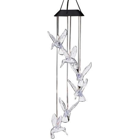 Carillon solaire à LED multicolore colibri/papillon pour la maison, la terrasse ou le jardin, cadeau pour femme (1/4)