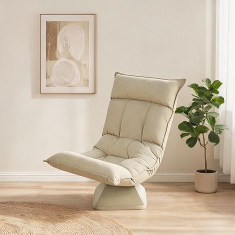 Fauteuil de sol en tissu beige 360° pliable pour salon et lecture (1/5)