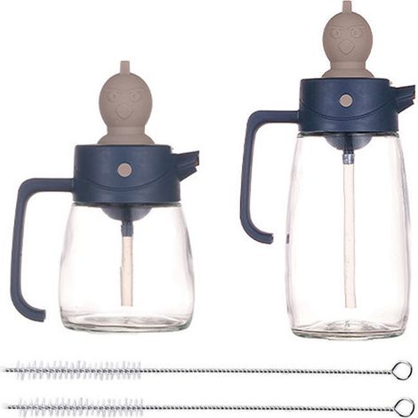 Bouteille distributrice d'huile d'olive en verre avec goupillon en silicone  distributeur de vinaigre et de sauce soja (1/5)