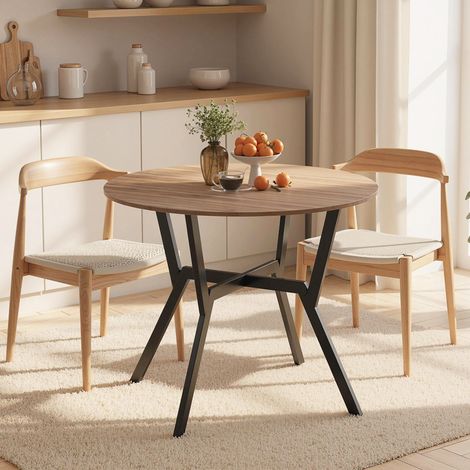 Mesa de Comedor Redonda de Estilo Industrial con Encimera de Madera y Marco de Acero Ø90x76 cm Marrón (1/5)
