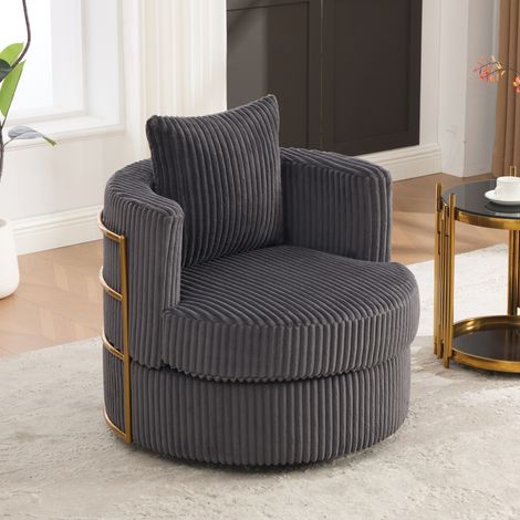 Sillón giratorio 360° de terciopelo acanalado gris con reposabrazos acolchados y arcón (1/5)