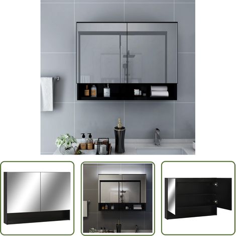 Armoire à miroir de salle de bain LED Noir 80x15x60 cm MDF (1/5)