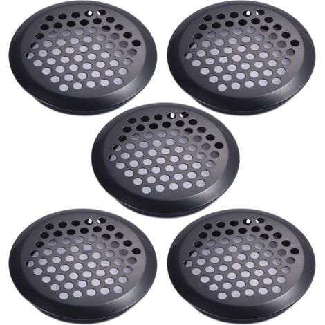 Lot de 5 grilles d'aération rondes en acier inoxydable, noires, pour cuisine, salle de bain et placards. (1/5)