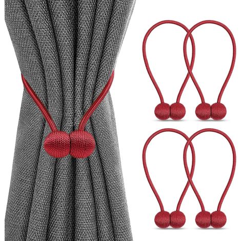 Lot de 4 Embrasses de Rideaux, Embrasses Rideau Aimantée Tressage Magnétiques Rideaux Boucle pour Décoration de Bureau Maison (Rouge)