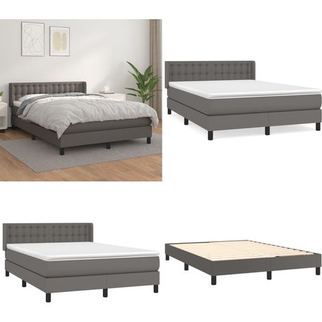 Sommier à lattes de lit avec matelas Gris 140x200 cm Similicuir - Lit Tapissier - Lit Plateforme - Matelas À Ressorts Ensachés - Literie - Chambre À Coucher - Home & Living