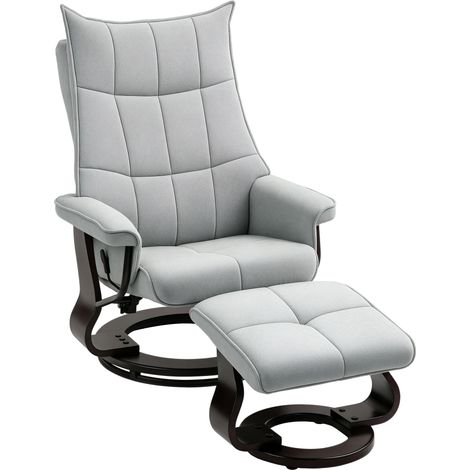 Relaxsessel mit Hocker, drehbar, Samtoptik, verstellbare Rückenlehne, bis 150 kg, Grau