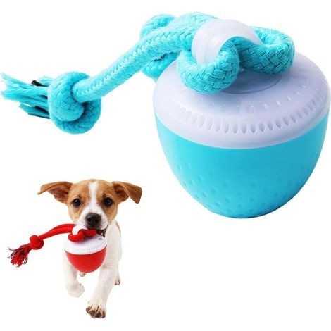 Balle à rouler intelligente pour chien avec corde, jouet interactif adapté à la mastication, à la stimulation intellectuelle et à la prévention de l'ennui chez les chiots et les chiens adultes (bleu). (1/5)