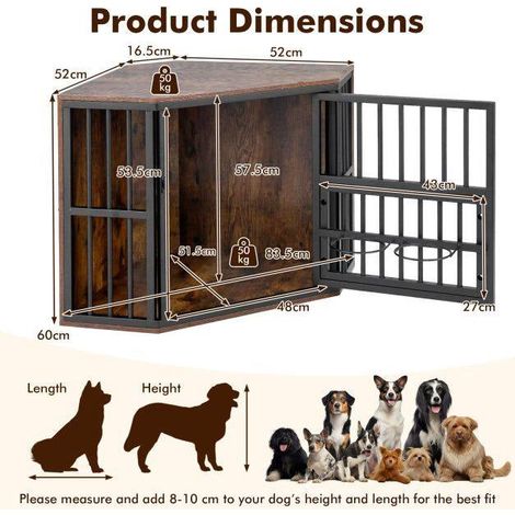 Corner Dog Crate & TV Stand with Adjustable Bowl Rack (1/5)